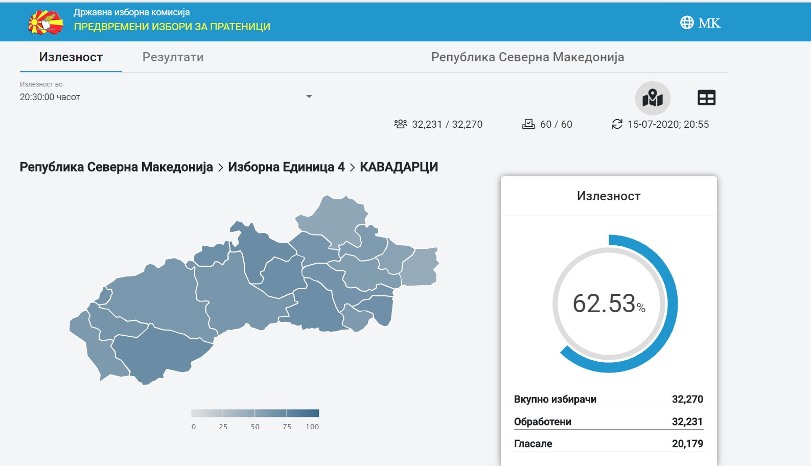 Излезност на гласање до 20.30 часот во Тиквешијата