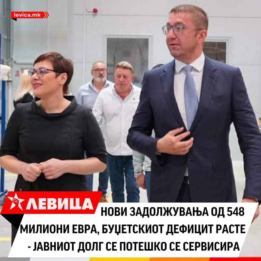 Левица: Нови задолжувања од 548 милиони евра, буџетскиот дефицит расте – јавниот долг сè потешко се сервисира